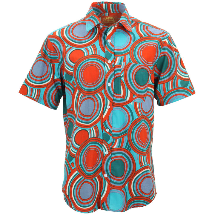 Regular Fit Short Sleeve Shirt - Retro Circle Red Teal