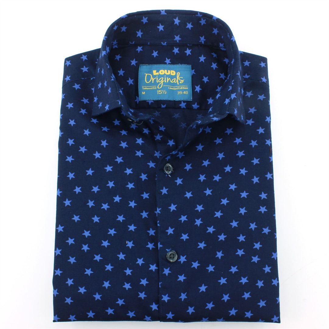 Tailored Fit Short Sleeve Shirt - Ditzy Blue Stars