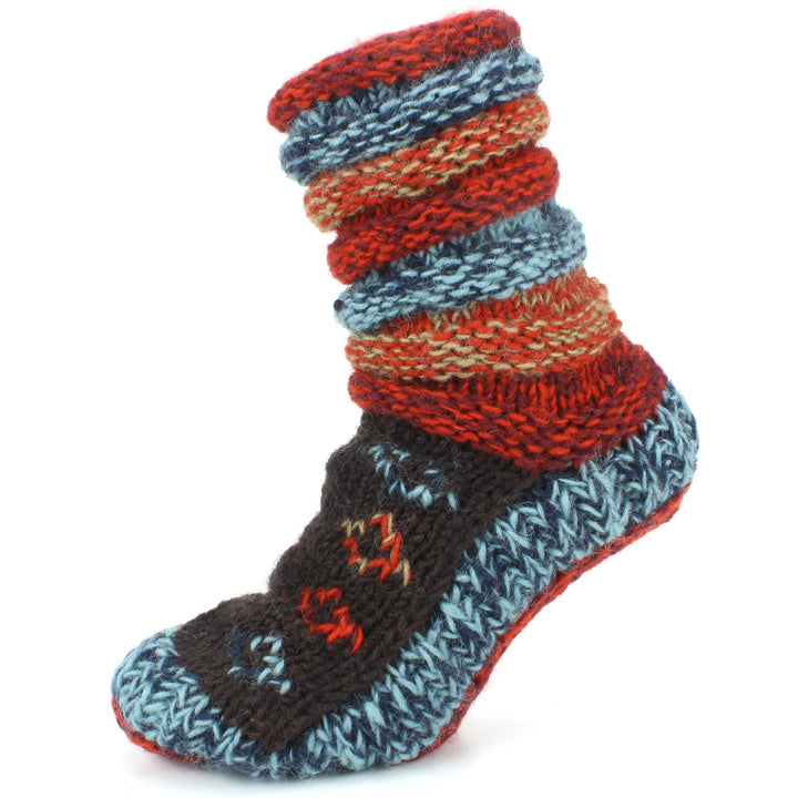 Chunky Wool Knit Abstract Pattern Slipper Socks - 17 Red