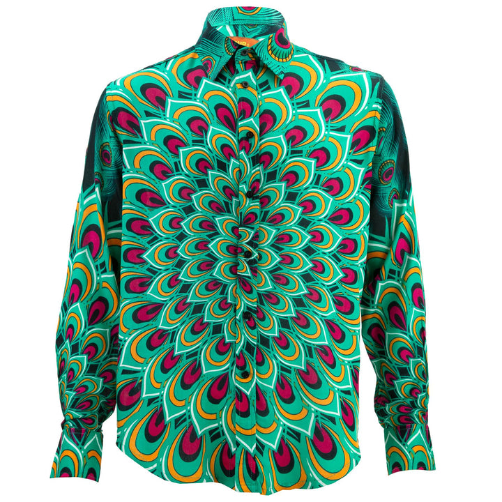 Regular Fit Long Sleeve Shirt - Peacock Mandala - Green