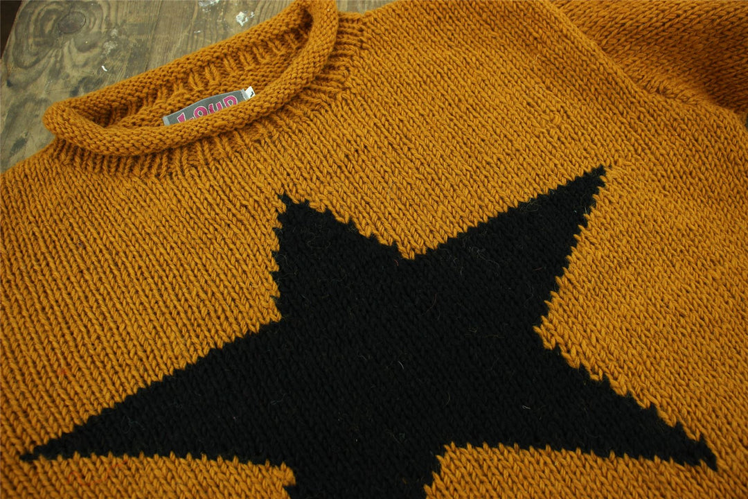 Chunky Wool Knit Star Jumper - Mustard & Black