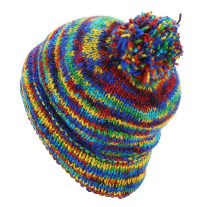 Chunky Wool Knit Beanie Bobble Hat - SD Rainbow