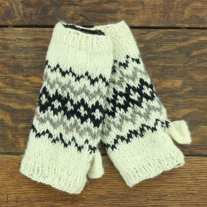 Hand Knitted Wool Arm Warmer - Fairisle Cream