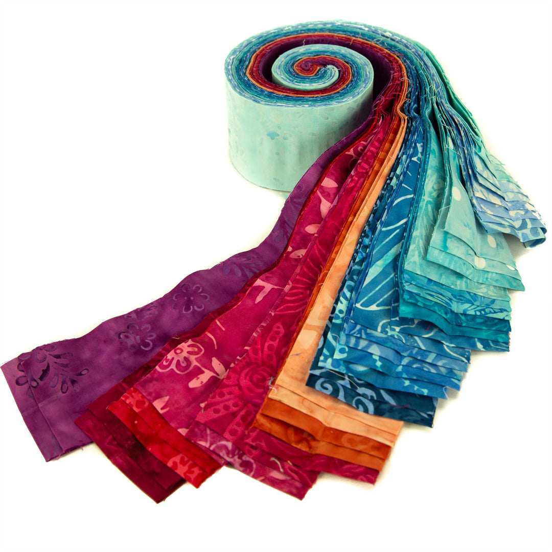 Cotton Batik Pre Cut Fabric Bundles - Jelly Roll - Blues & Reds