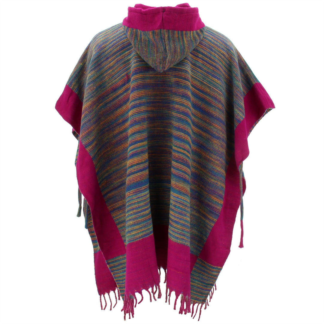 Soft Vegan Wool Hooded Tibet Poncho - Multi Plum