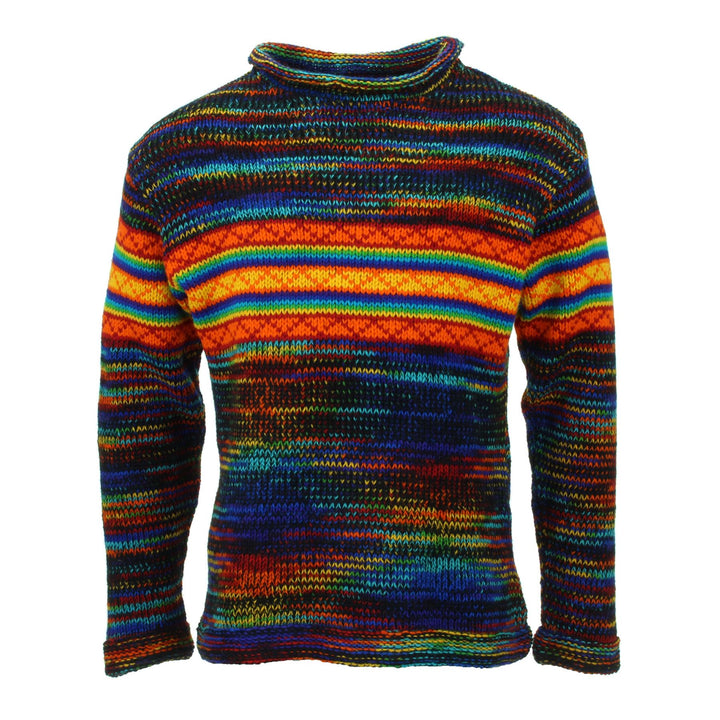 Hand Knitted Wool Jumper - SD Black Rainbow Orange