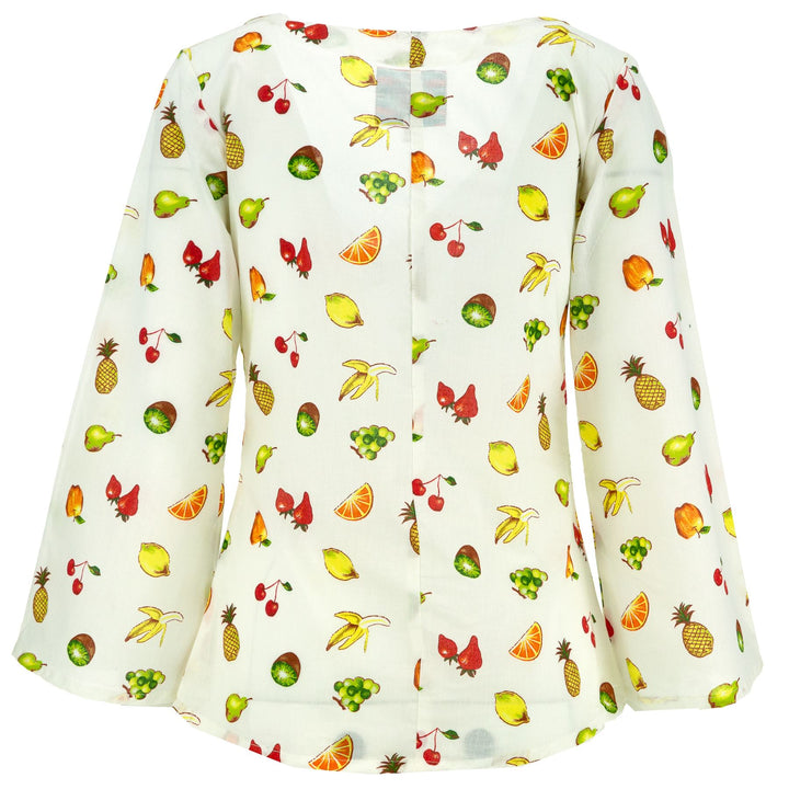 Wrap Top with Flared Sleeve - Fruit Picnic