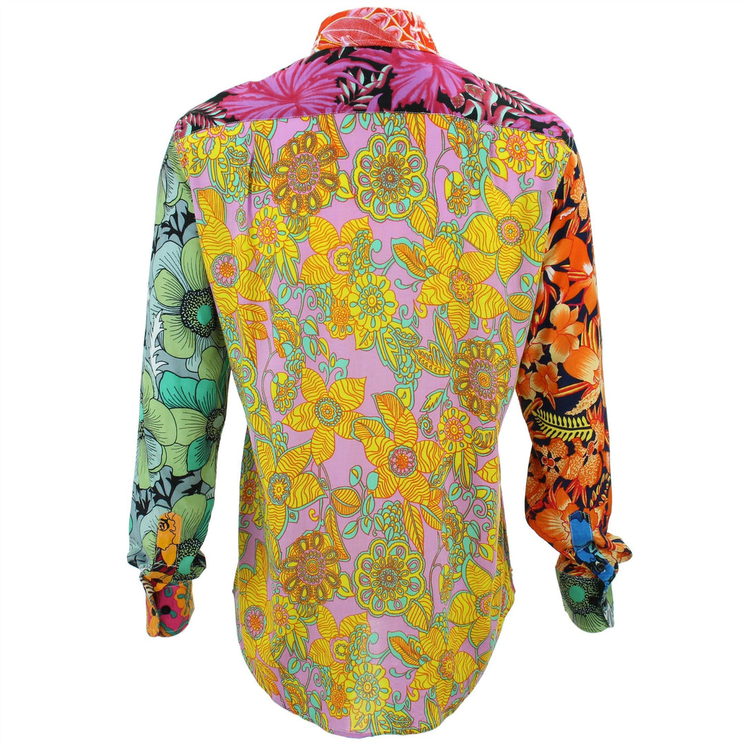 Regular Fit Long Sleeve Shirt - Random Mixed Panel - Neon Floral