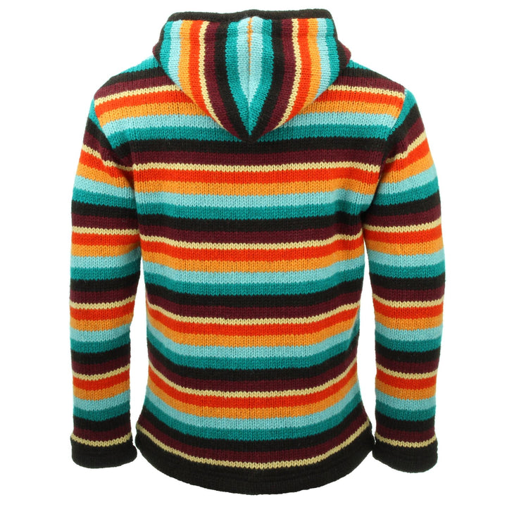 Hand Knitted Wool Hooded Jacket Cardigan - Stripe Retro D