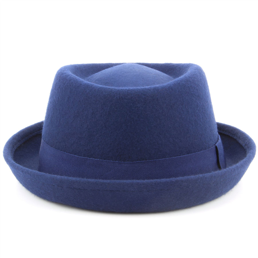 100% Wool felt Pork pie hat with band - Blue