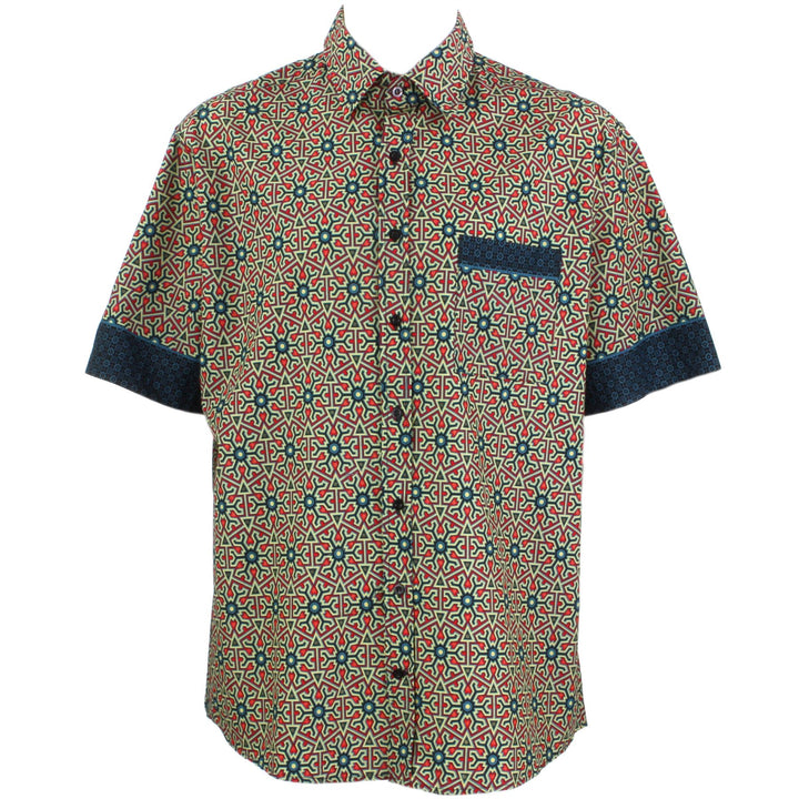 Regular Fit Short Sleeve Shirt - Green & Red Abstract