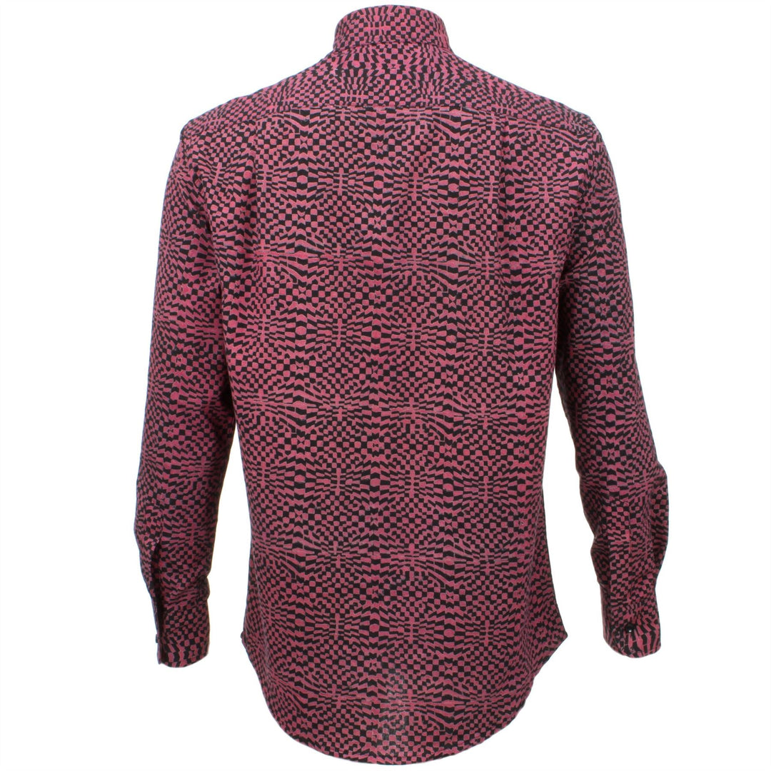 Regular Fit Long Sleeve Shirt - Psychedelic Black & Plum Red