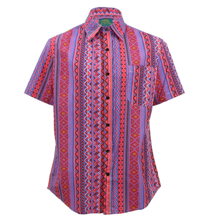 Tailored Fit Short Sleeve Shirt - Purple & Red Aztec