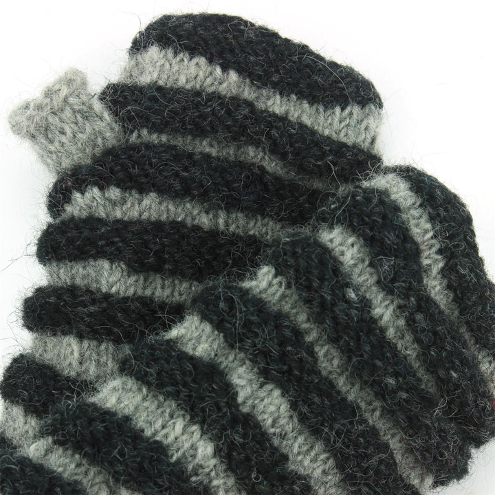 Wool Knit Arm Warmer - Ruched - Black Grey