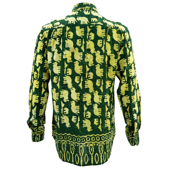 Regular Fit Long Sleeve Shirt - Herd of Elephants - Green