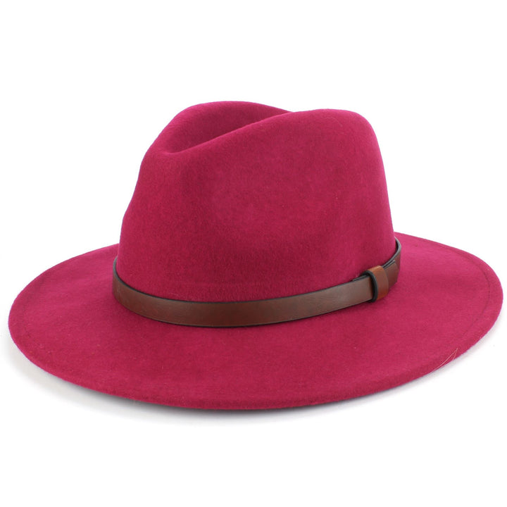 Wool Felt Fedora with Leather Band - Pink