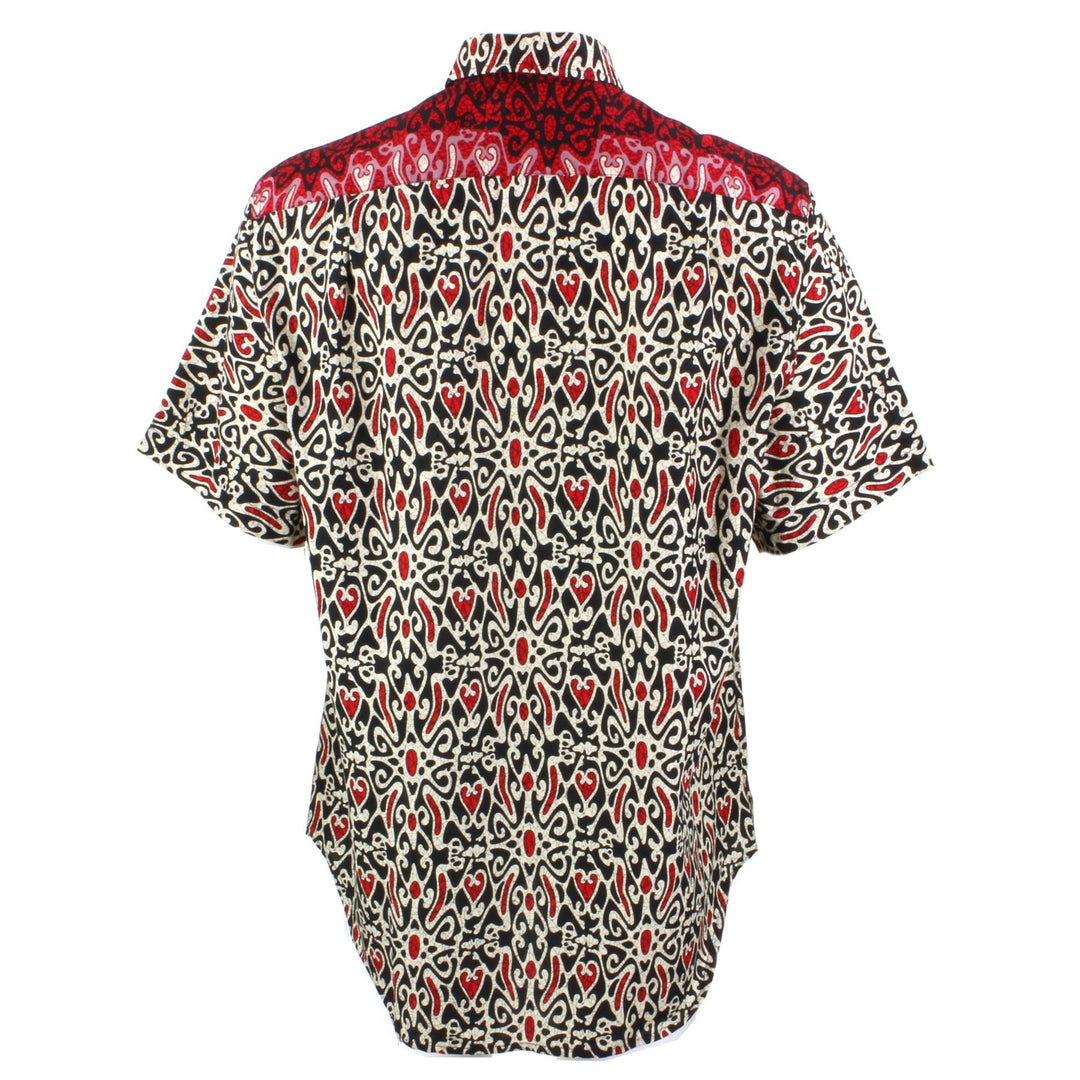 Regular Fit Short Sleeve Shirt - Black Beige & Red Abstract