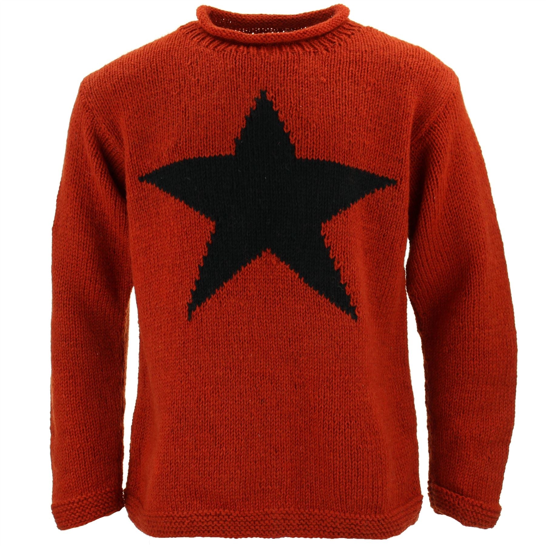 Hand Knitted Wool Star Jumper Loose Chunky Knit 100% Wool Rolled