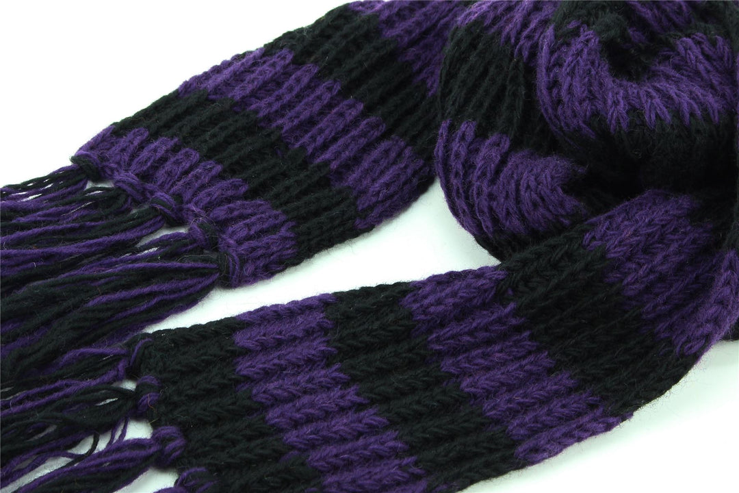 Hand Knitted Wool Scarf - Stripe Purple Black