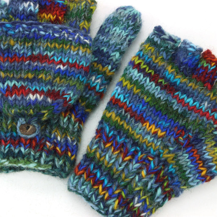 Hand Knitted Wool Shooter Gloves - SD Dark Blue Mix