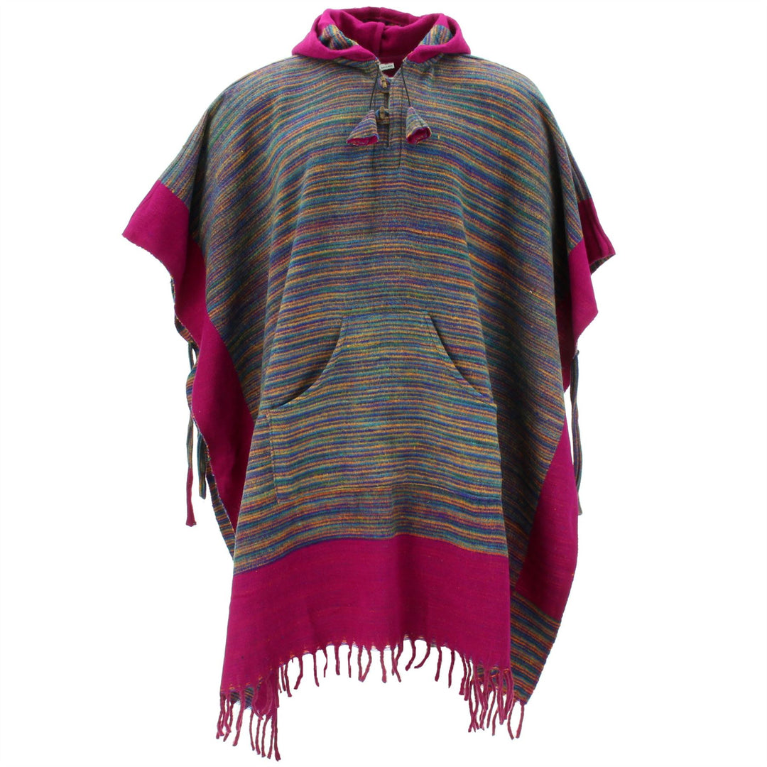 Soft Vegan Wool Hooded Tibet Poncho - Multi Plum