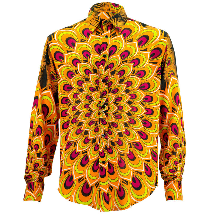 Regular Fit Long Sleeve Shirt - Peacock Mandala - Orange Red