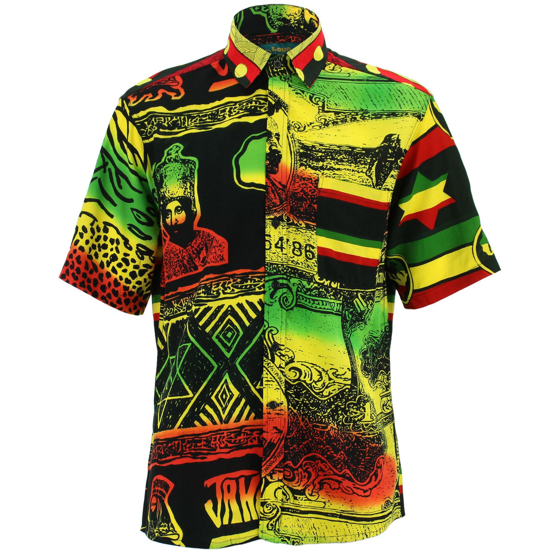 Regular Fit Short Sleeve Shirt - Random Mixed Panel - Rasta