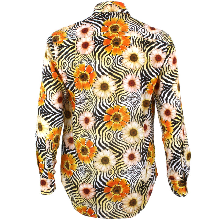 Regular Fit Long Sleeve Shirt - Orange Floral on Geometric Black & White