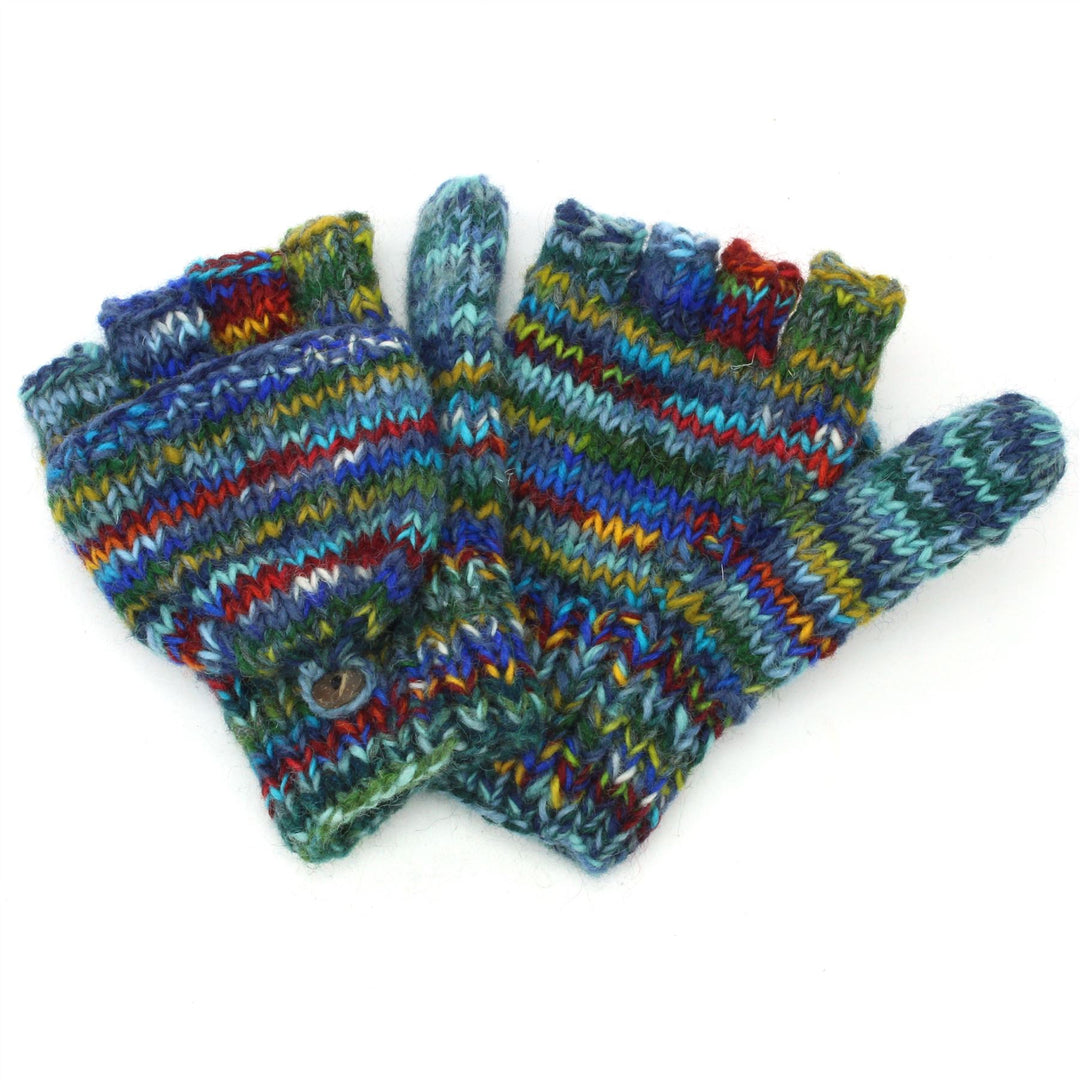 Hand Knitted Wool Shooter Gloves - SD Dark Blue Mix