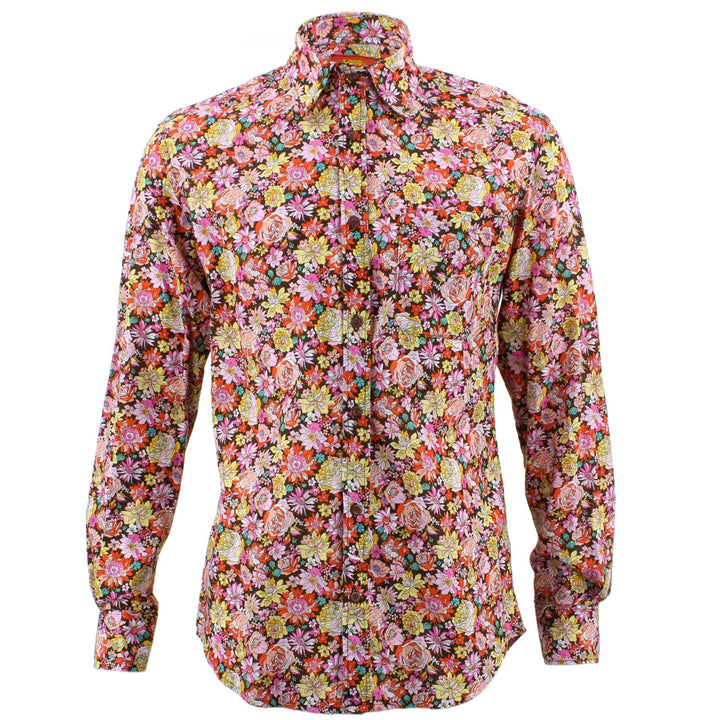 Tailored Fit Long Sleeve Shirt - Pink Yellow & Red Floral