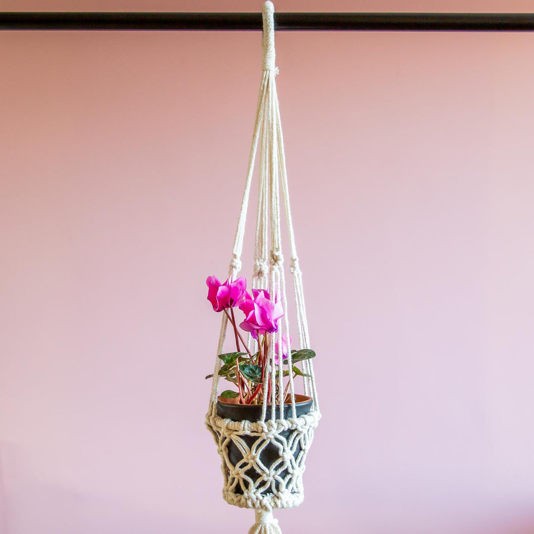 Macrame Hand Woven Rope Hanging Planter - Small (9cm Pot)