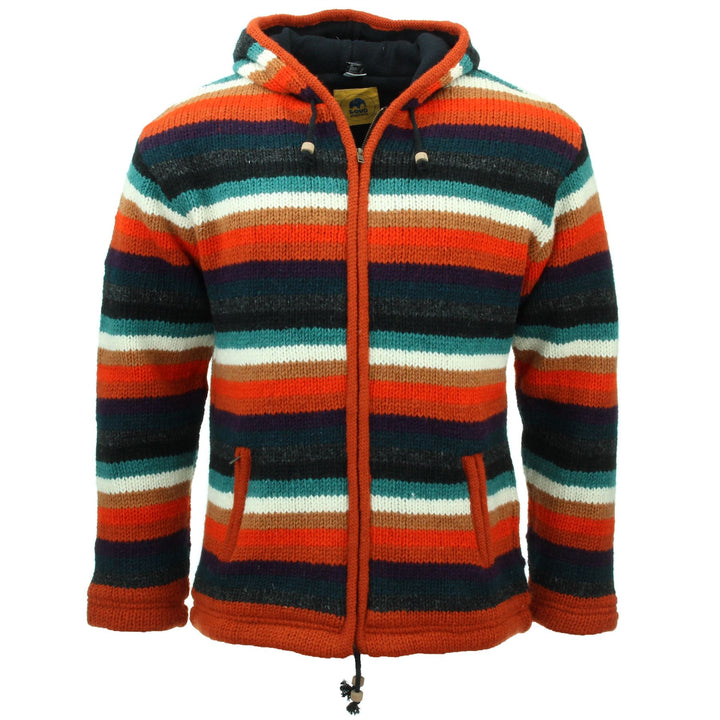 Hand Knitted Wool Hooded Jacket Cardigan - Stripe Anu