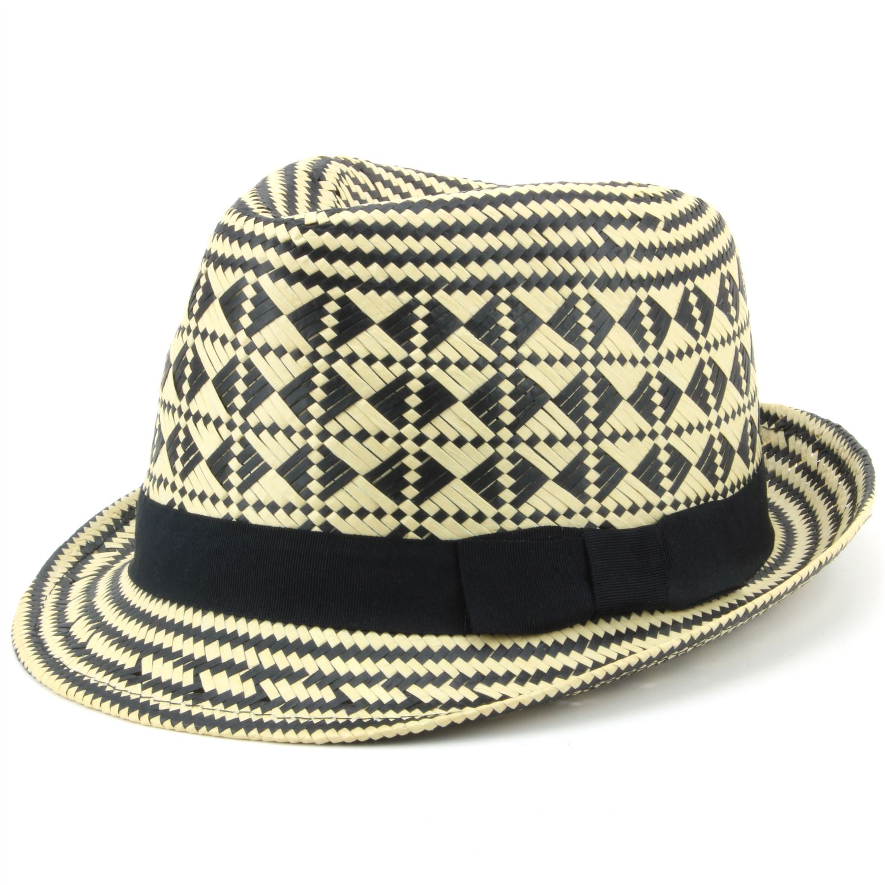 Check straw paper trilby hat with grosgrain band Black