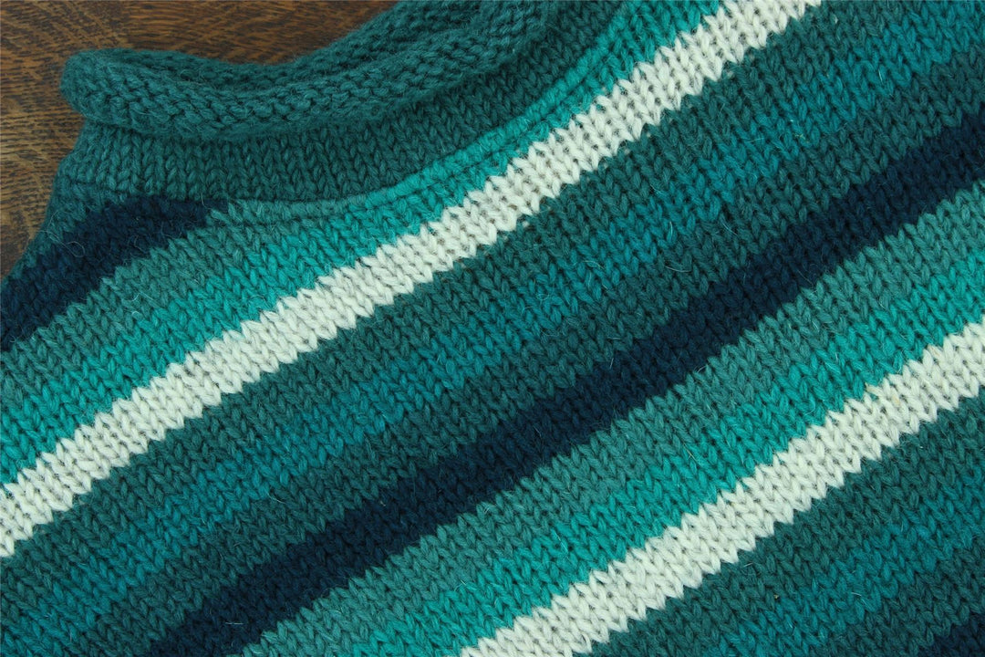 Hand Knitted Wool Jumper - Stripe Teal