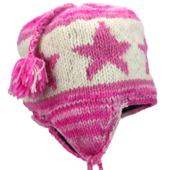 Wool Knit Earflap Tassel Hat - Star Pink SD