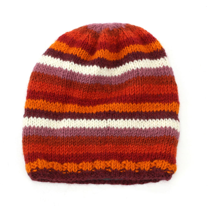 Hand Knitted Baggy Slouch Beanie Hat - Stripe Rust