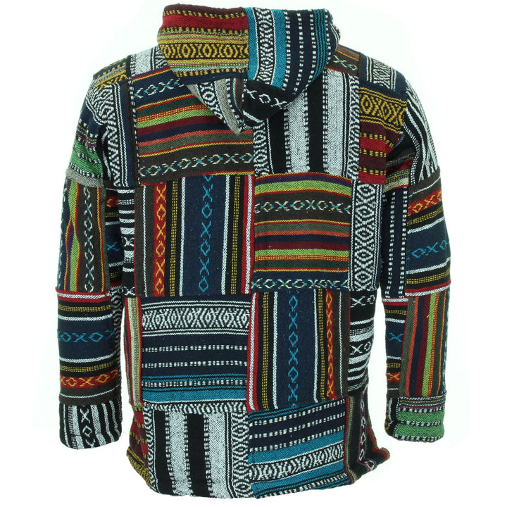 Woven Gheri Cotton Baja Hoodie - Patchwork