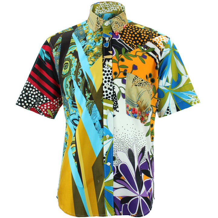 Regular Fit Short Sleeve Shirt - Random Mixed Panel - Abstract