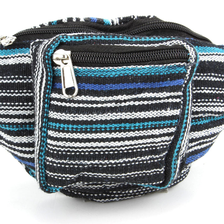 Canvas Bum Bag Money Belt Fanny Pack Blue & Black