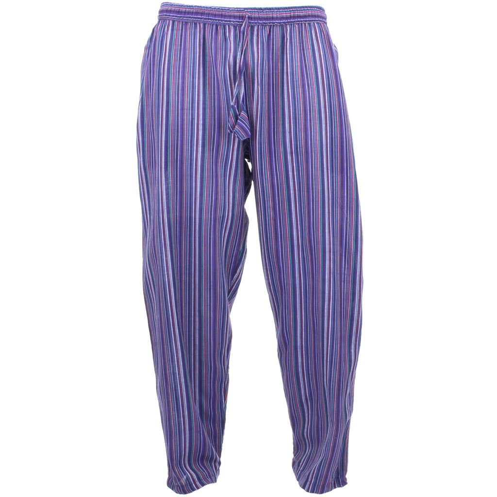 Classic Nepalese Lightweight Cotton Striped Trousers Pants - Purple