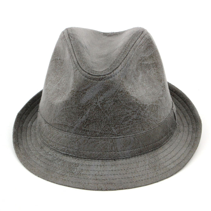 Vintage effect cracked leather trilby hat - Grey