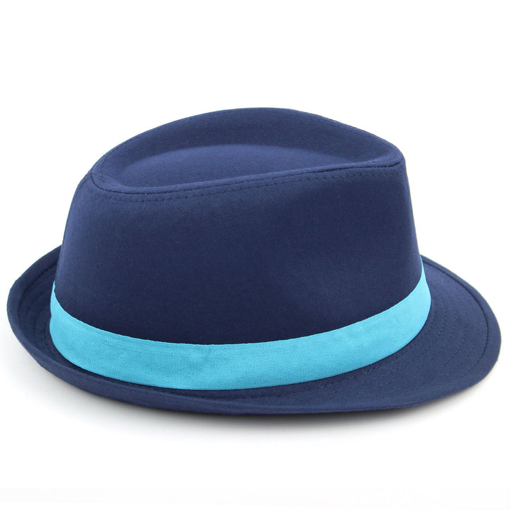 Cotton trilby hat with contrast band - Blue