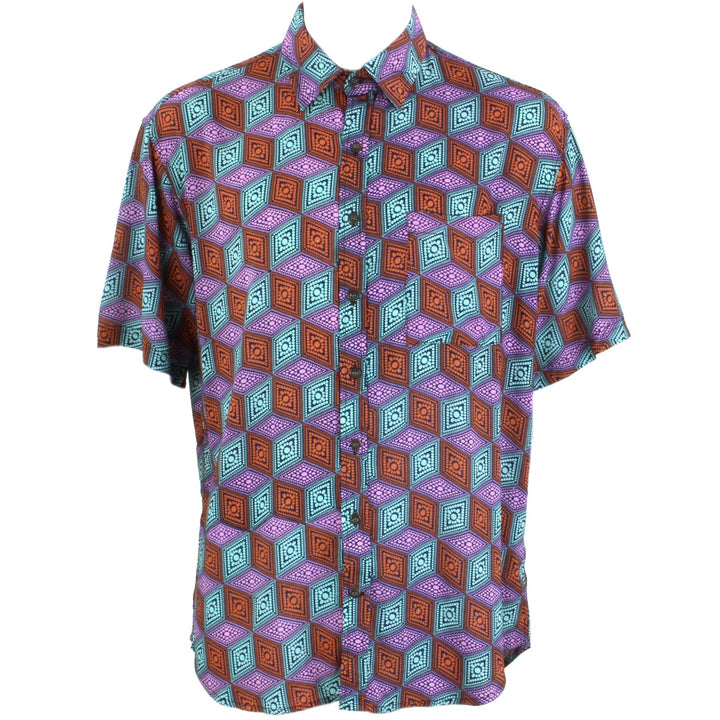 Regular Fit Short Sleeve Shirt - Purple Red & Green Diamonds