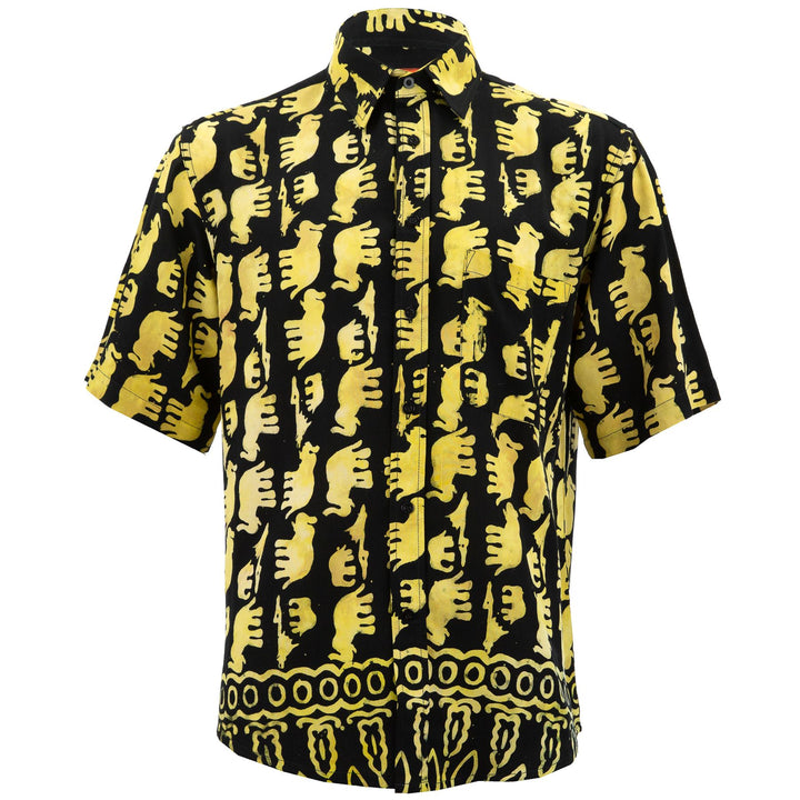 Regular Fit Short Sleeve Shirt - Herd of Elephants - Black