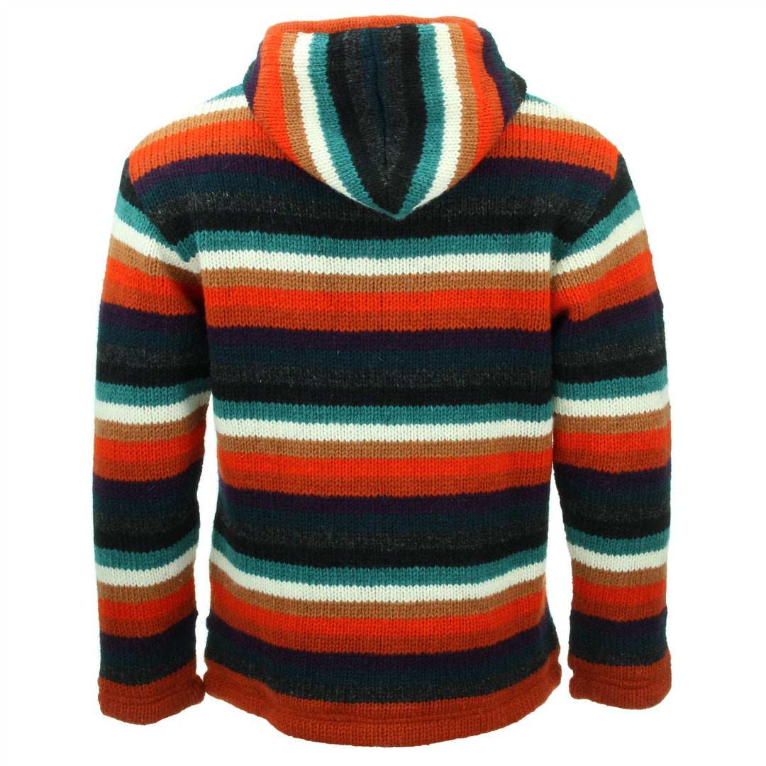 Hand Knitted Wool Hooded Jacket Cardigan - Stripe Anu