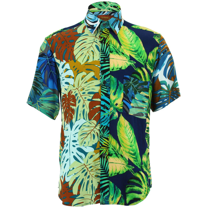 Regular Fit Short Sleeve Shirt - Random Mixed Panel - Monstera