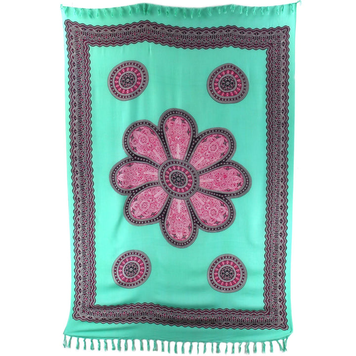 Viscose Rayon Sarong - Flower mandala - Green & Red