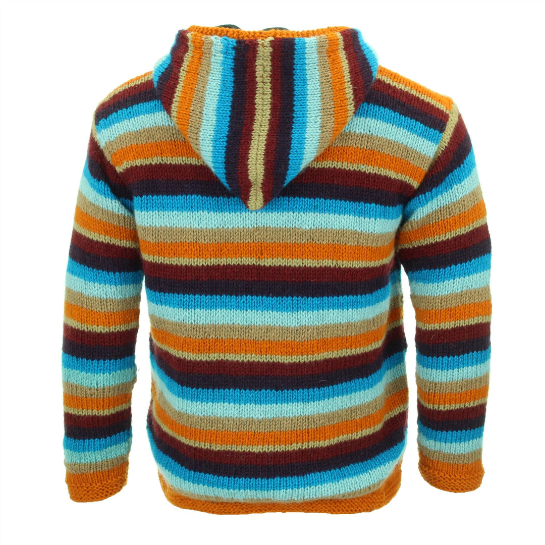 Hand Knitted Wool Hooded Jacket Cardigan - Stripe Retro C