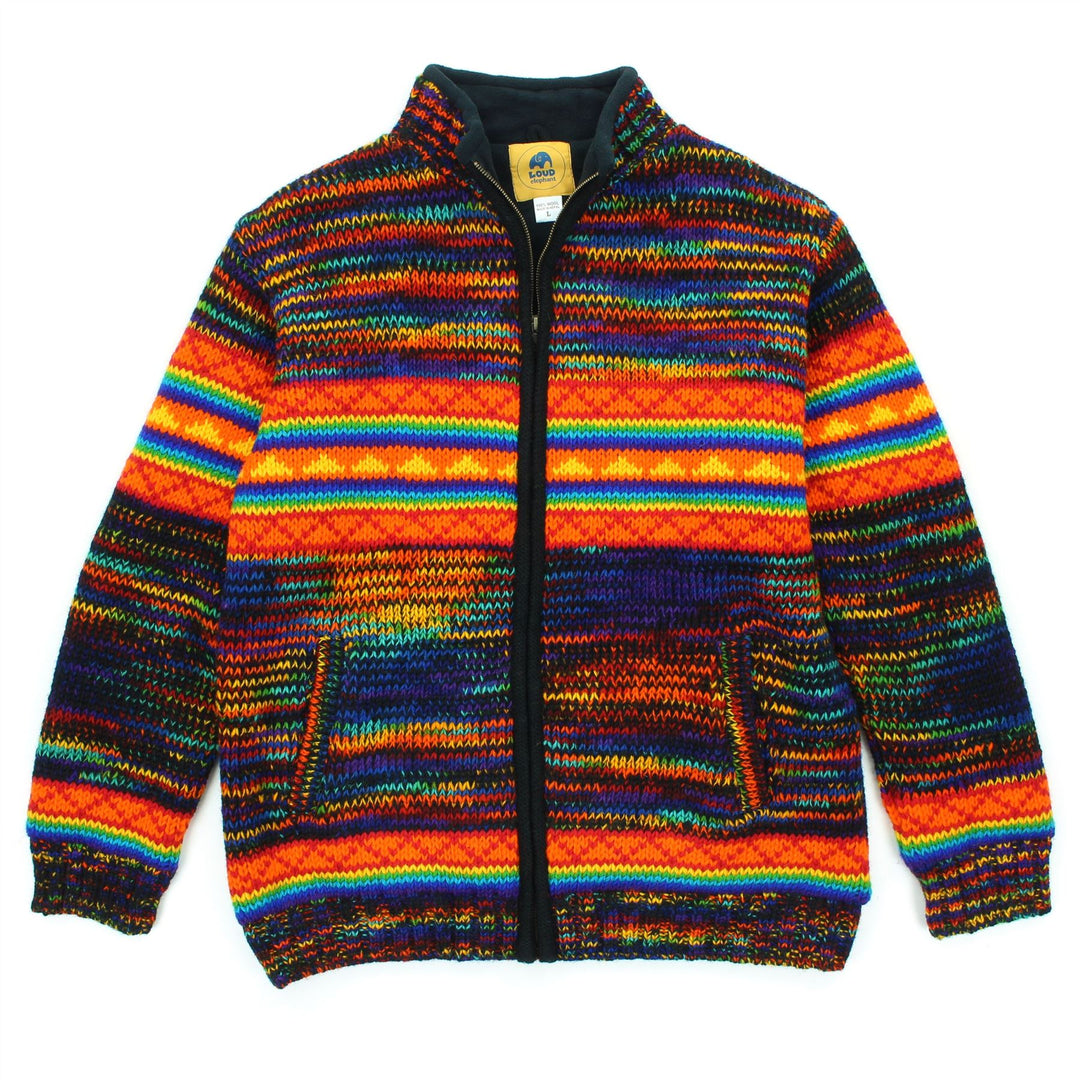 Hand Knitted Wool Jacket Cardigan - SD Black Rainbow Orange