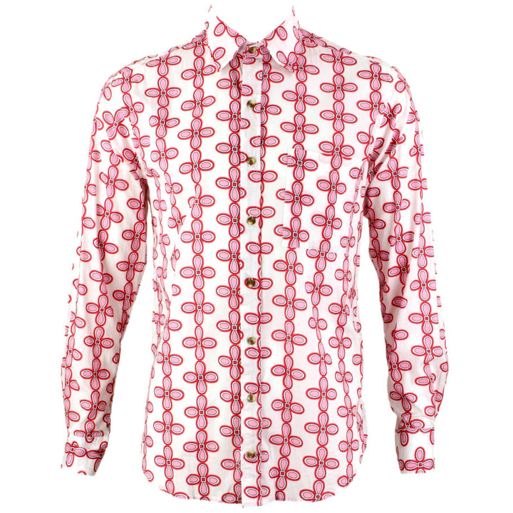 Regular Fit Long Sleeve Shirt - Pink Floral on White